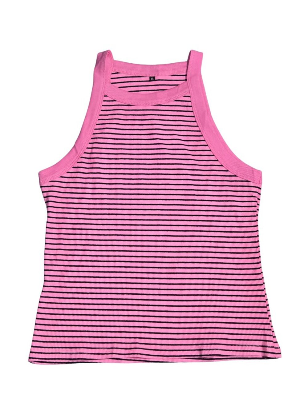 NWOT | Pink & Black Striped Ribbed High-Neck Racerback Tank Top XL